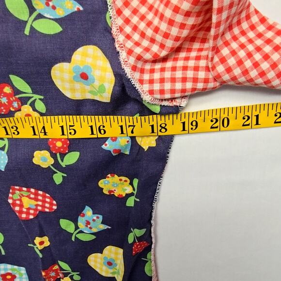 Vintage Floral Patchwork Shirt Red Gingham Long Sleeve Retro Medium Blouse 70s - Picture 9 of 10